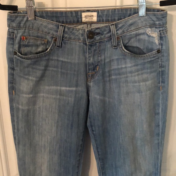 Hudson Low Rise Vintage Wash Distressed Flare Leg Boho Jeans - Picture 2 of 11